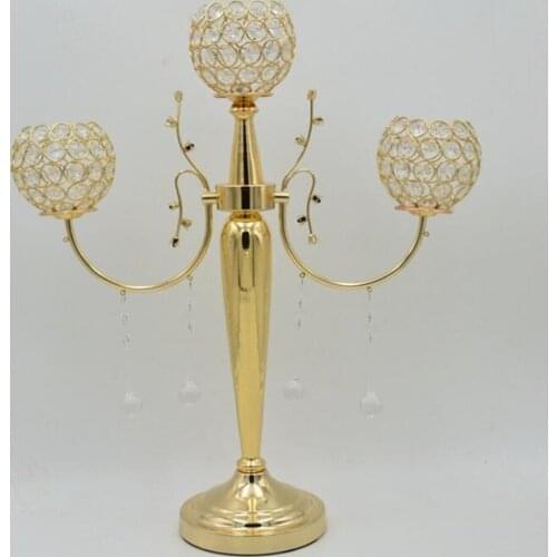 Metal candle holder/ metal candlelabra/ 3-arms candle holder with crystals wedding candelabrum