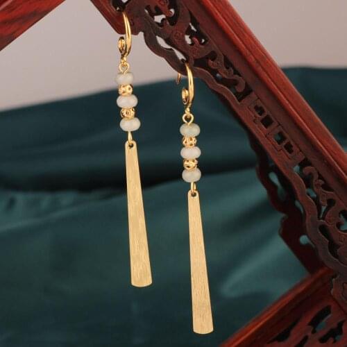 Fashion Vintage long geometric Aventurine earring Abacus beads earrings Original earrings for women gift Jewelry