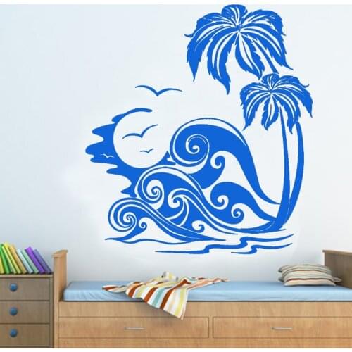 Sea Waves And Palm Trees Beach Wall Sticker Removable Home Decor Wall Art Murals Living Room Bedroom Decoration