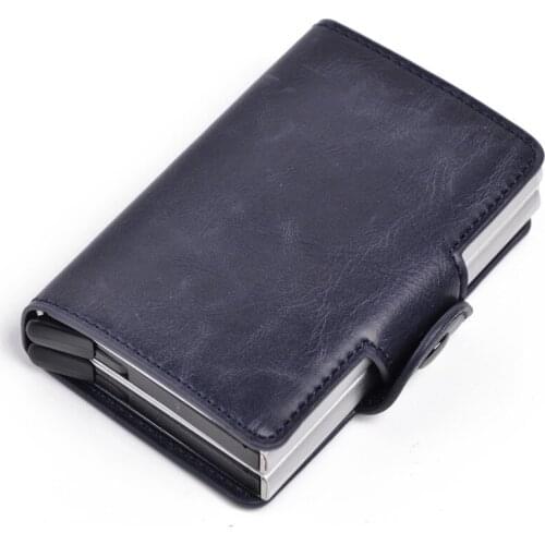 Men Double Aluminum Leather Credit Card Holder RFID Metal Wallet Automatic Pop Up Anti-theft Women Purse Business ID Cardholder