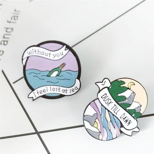 XEDZ New fashion round sea mountain drift bottle badge brooch creative pop shirt backpack badge friends small gift