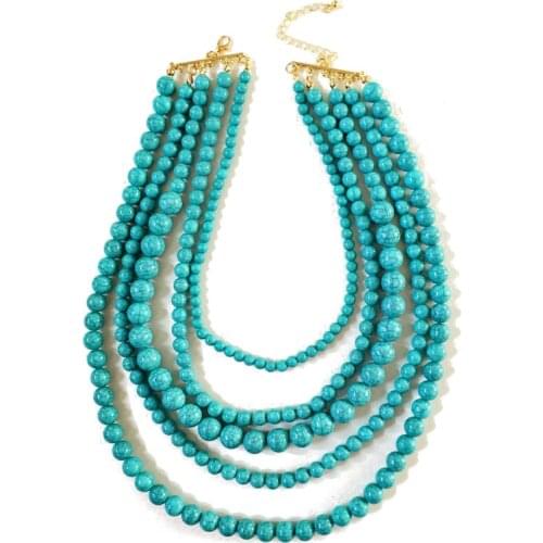 New Statement Chunky Five Layers Acrylic Marble Beads Collar Necklace 3 Colors For Women