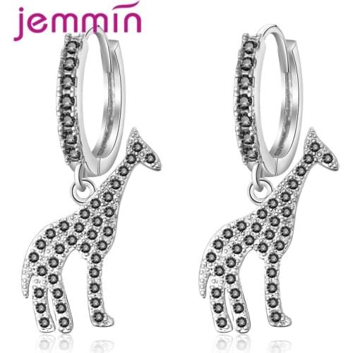 New Arrival 925 Sterling Silver Drop Earrings Cute Romantic Style Giraffe Shape Austrian Crystal Women Girls Birthday Party