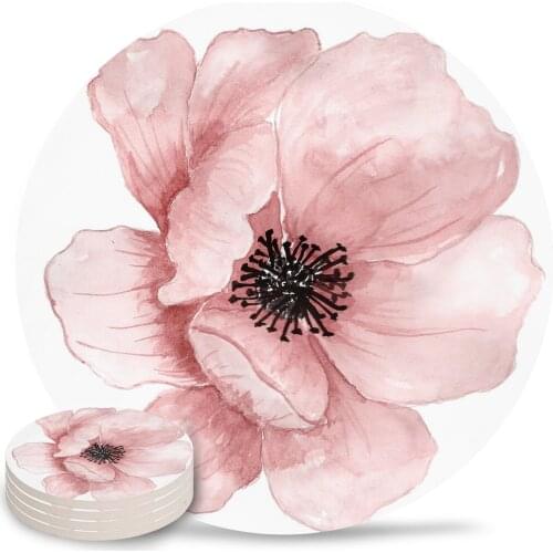 Flower Coasters Waterproof Tea Cup Mat Christmas Home Decor Coffee Table Decor Ceramic Coasters