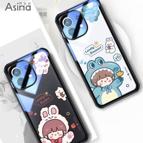 ASINA HD Transparent Tempered Glass Case For Xiaomi Mi11 Ultra 10 9 8 Fashion Cute Cover For Xiaomi Poco F3 Luxury Couple Fundas