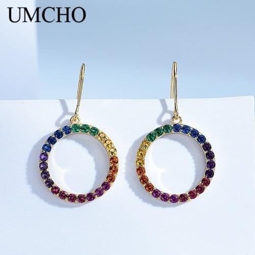 UMCHO Solid Genuine 925 Sterling Silver Earrings Fashion Colorful Earrings Party For Women Birthday Gifts Fine Jewelry