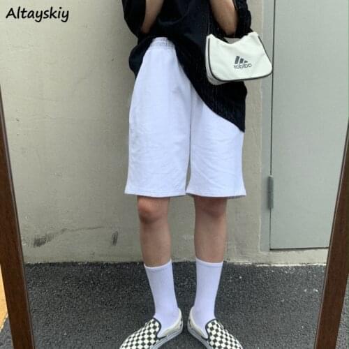 Shorts Women Summer All-match Couple Loose Solid Color Trendy High Street Workout Female Trousers Black White Basic Cool Student