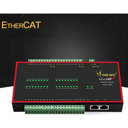 DIEWU EtherCAT Slave IO Module 8 Channels 16 Input 16 Output NPN Input Module 100Mbps with Dual RJ45 Port AB Phase Encoder