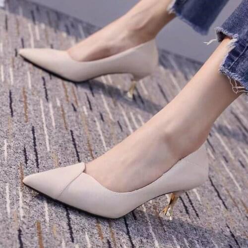 High heels fashion single shoes spring and autumn pointed soft leather two-wear mid-heel womens shoes professional women heels
