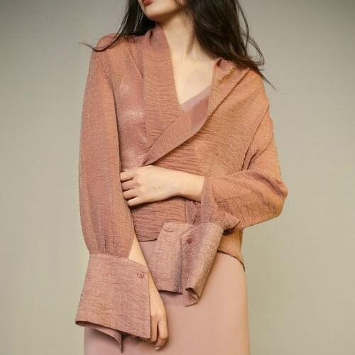 Uta wrinkled long sleeve sunscreen cardigan solid color short casual thin coat textured shirt summer