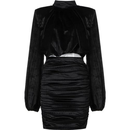 Party Club Women Sets Long Sleeve Sexy O Neck Top Mini Skirts 2 Piece Set Elegant Celebrity Outfits