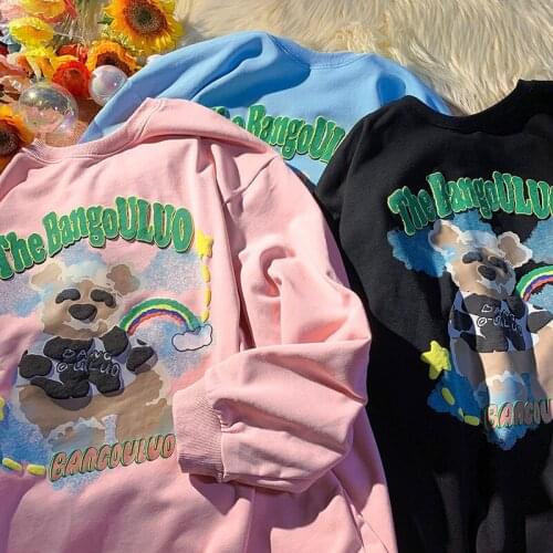 Vintage Streetwear Chic Bear Funny Sweatshirts 2021 Hip Hop Japanese Fashion Cartoon Hoodies Clothes for Teens O-neck Pullovers