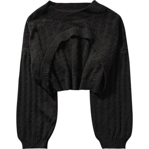 Chic Design Pullover High Street Lady Tops Short Sweater Women Ribbed Knitted Cotton Tops Black White Ladies Soft Outwear Female