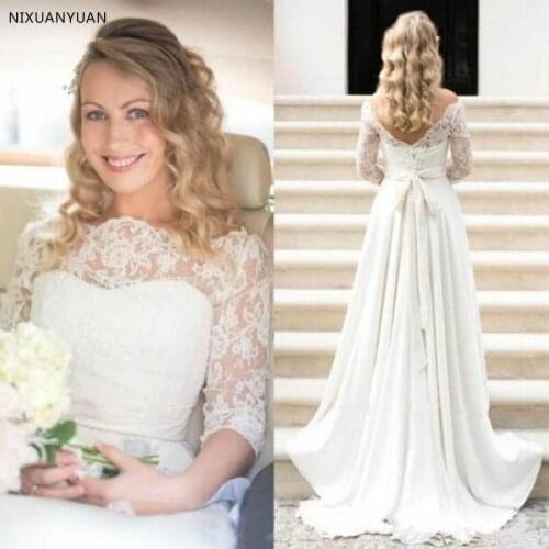 White/Ivory Half Sleeves Chiffon Wedding Dresses Plus Size Bridal Dress Backless Applique Beach Wedding Gowns Vestido De Novia