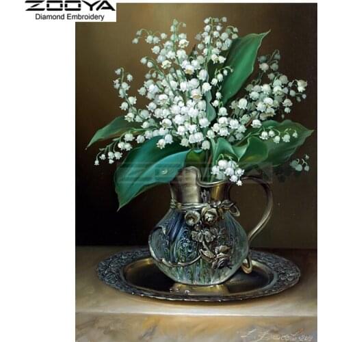 ZOOYA Diamond Embroidery 5D Diamond Painting White Flower &Crystal Bottle Diamond Painting Cross Stitch Rhinestone Mosaic BJ1672