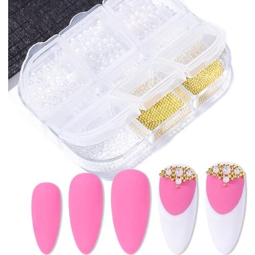 1Box 3D Nail Beads Pearl Decoration Nail Art Multi-size Gold Silver Rivet Gems Manicure Beauty DIY Design