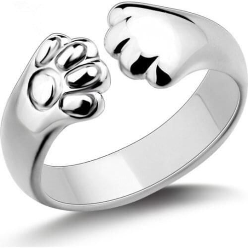 100% 925 sterling silver fashion lovely cat paw design ladies`finger rings jewelry women open ring wholesale gift drop shipping
