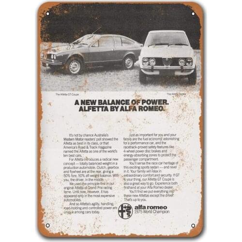 1976 Alfa Romeo Alfetta Car Tin Signs Vintage, Sisoso Metal Plaques Poster Bar Man Cave Retro Wall Decor 8x12 inch
