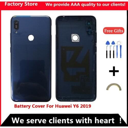 AAA Quality Battery Cover For Huawei Y6 2019 Back Cover Glass Leather Replacement Case For Y6 2019 Battery Cover Housing Case