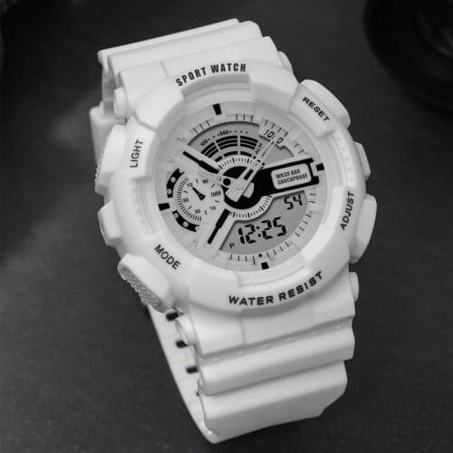 Dual Display Watches Mens Womens White Silicone Watch Synchronous Movement 50M Waterproof Sport Male Watches relogio masculino