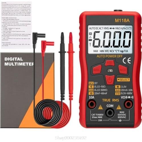 M118A Digital Multimeter 6000 Counts Auto Ranging True RMS Tester AC DC Transistor with NCV Data Hold Flashlight Au 20 Dropship