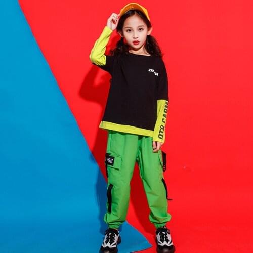 Children Hip Hop Clothes Girls Jazz Street Dance Costume Kids Sweatshirt Pants Set Ballroom Dancewear Stage Outfit Korean