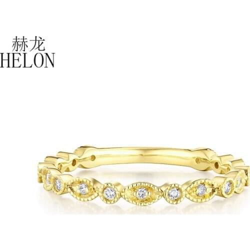 HELON Solid 10K Yellow Gold 0.1ct Genuine Natural Diamonds Engagement Wedding Ring For Women Birthday Anniversarry Best Gift