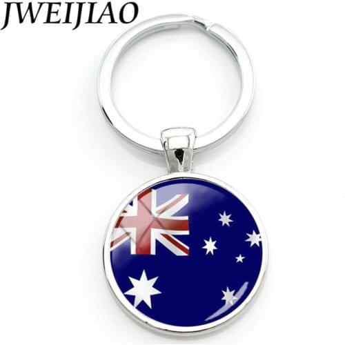 JWEIJIAO Australia Flag Keychain UK Bengal Austria USA Bhutan Flag Glass Gems Keyring Key Chain Holder World Flag Custom FG08