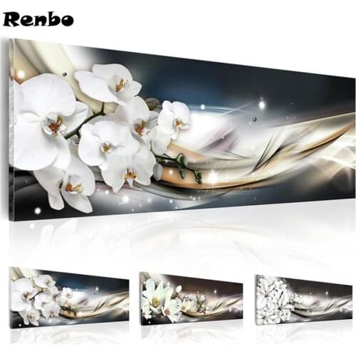 Renbo 5D DIY Diamond Painting White orchid flowers Full Square Rhinestone Pictures Embroidery Diamond Mosaic Cross Stitch Decor