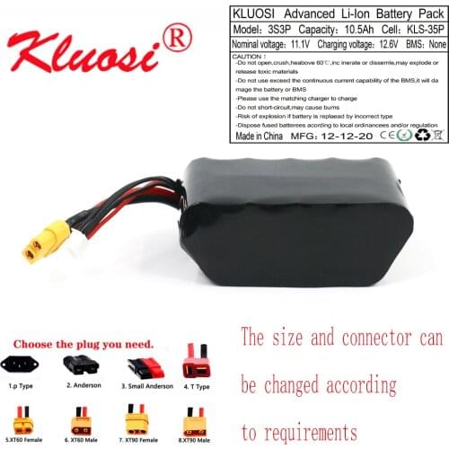 KLUOSI 3S3P 12V 10.5Ah 10Ah 12.6V High Capacity UAV Rechargeable Li-ion Battery for Parrot Disco Various RC Airplane Quadrotor