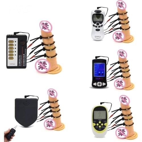 Electro Shock Penis Rings Sex Toys Electronic Pulse Massager Electric Stimulation Steel Ball Penis Ring For TENS / EMS Massage