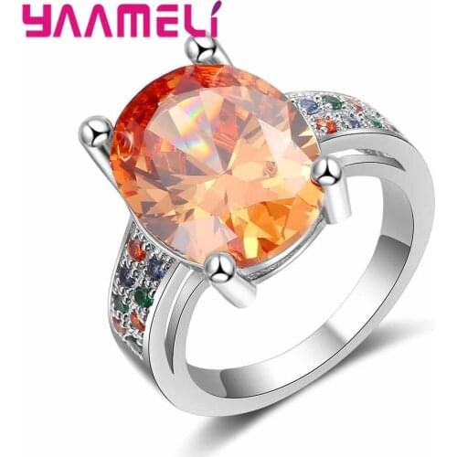 Lose Money Promotion Hot Sale Orange Color Finger Rings Real Cubic Zirconia 925 Silver For Women Present