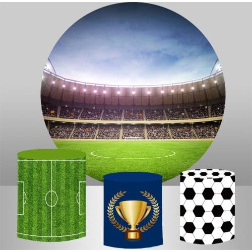 Football field themed Round circle background kids birthday party decor mini panel dessert table fabric 3 cylinder plinth cover