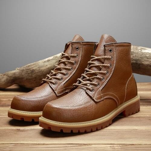 Top Quality Men Luxury Shoes Vintage Genuine Leather Men Boots Casual Cow Leather Shoe Male Lace-up Handmade Motorcycle Footwear