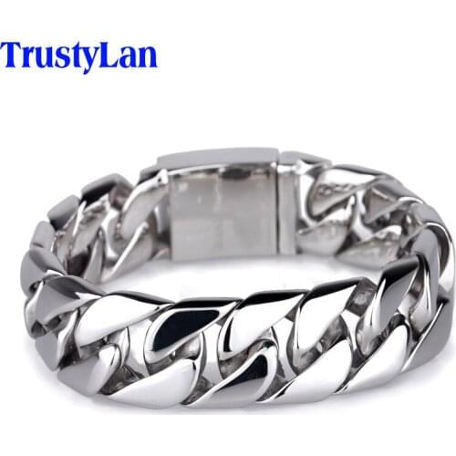 TrustyLan 22CM Long 20MM Wide Frosted Bracelet Men Cool Stainless Steel Link Chain Mens Bracelets Jewelry Accessory Wristband