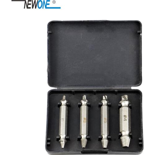 4pcs/set Double Side Drill Out Damaged Screw Extractor Out Remover Handymen Broken Bolt Stud Removal Tool Kit in case