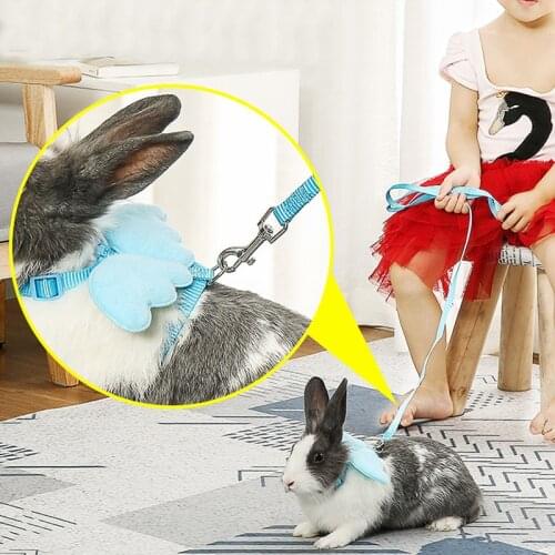 Rabbit Harness with Lead Leash Set with Angels Wings Nylon Ropes Adjustable Soft Mesh Vest Harness for Rabbit