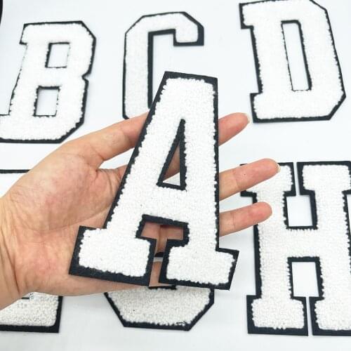 12CM White English Chenille Letter Patches Embroidery Patches For Clothes DIY Name Clothes Sticker Iron On Bags/Jeans Stripe