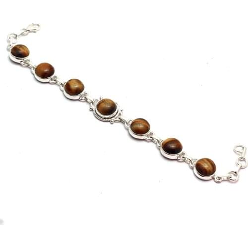 Genuine Tiger Eye Bracelet 925 Sterling Silver, 20 cm, GRPB0410