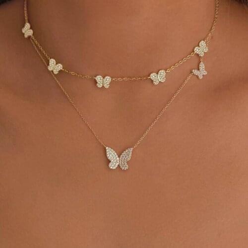 New Charm Gold Silver Plated Butterfly CZ Crystal Choker Necklace Simple Insect for Women Girl Party Christmas Gifts Jewelry