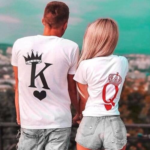 Couple Women T Shirt King and Queen Print Funny Femme T-shirts Casual Short Sleeve Cute Valentine Tee Tops Woman Clothes