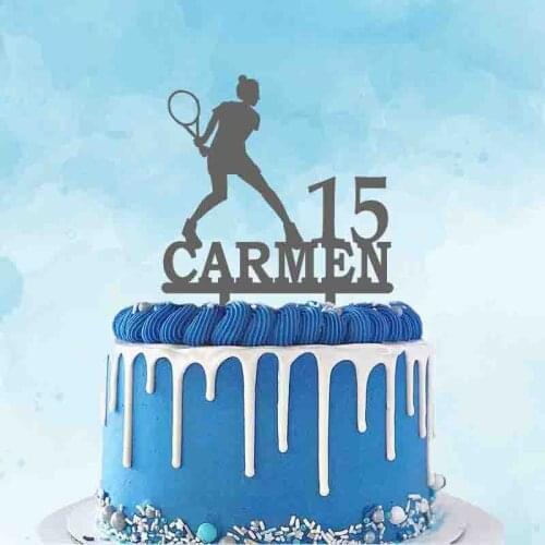 Personalized Tennis Cake Topper Custom Name Age Girl Playing Tennis Silhouette For Tennis Player Birthday Party Cake Decoration