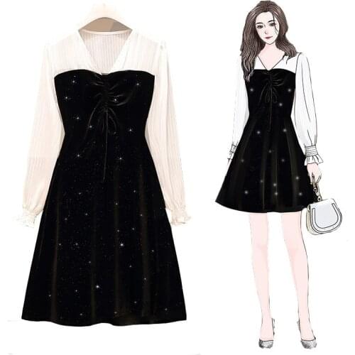 Oversize Dress Women 2021 New Spring Summer Dress Female Fashion V-Neck Long-Sleeved Dresses Lady Waist Stitching Base Dresses