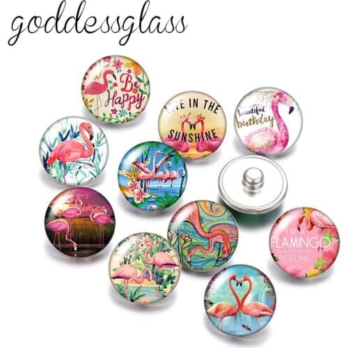 New Cute Flamingo Birds Fashion 10pcs Round photo 18mm snap buttons for 18mm snap necklace DIY findings jewelry