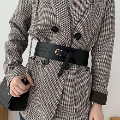 LMQ NEW Womens Belt Wide Vintage Leather Fashion All-Match Pin Buckle Waist Seal Belt European And American Waist Decoration