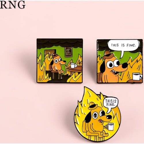 RNG cute cartoon dog metal enamel pin flame coffee letter cloud cabin talking animal badge coat Jewelry Brooch gift