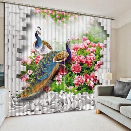Luxury Blackout 3D Window Curtains For Living Room Bedroom peacock curtains brick curtains
