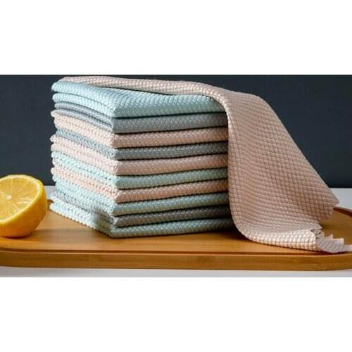 10Pcs 24*24cm Diamond Grid Solid Absorbent Microfiber Glass Cleaning Cloth Kitchen Polish Table Window Clean cloths