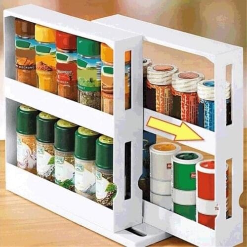 Spice Rack Multifunctional Double-layer Rotating Storage Rack Kitchen Kitchen Sliding Cabinet Spice Rack