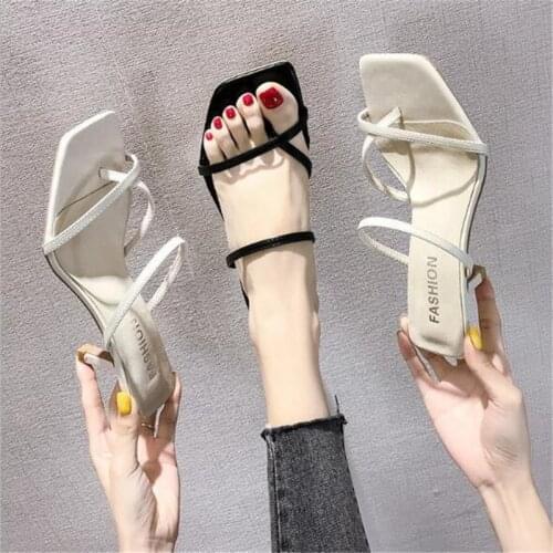 Women Sandals High Heels Pumps Woman Slippers Shoes Cross Classic Square Toe Slides Summer Shoes 2020 Fashion Shoes Gladiator